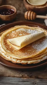 recette-30-crepes-crêpes-maison-dorees-sucre-glace-assiette-bois