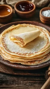 recette-30-crepes-maison-crepes-dorées-sucre-glace-assiette-bois